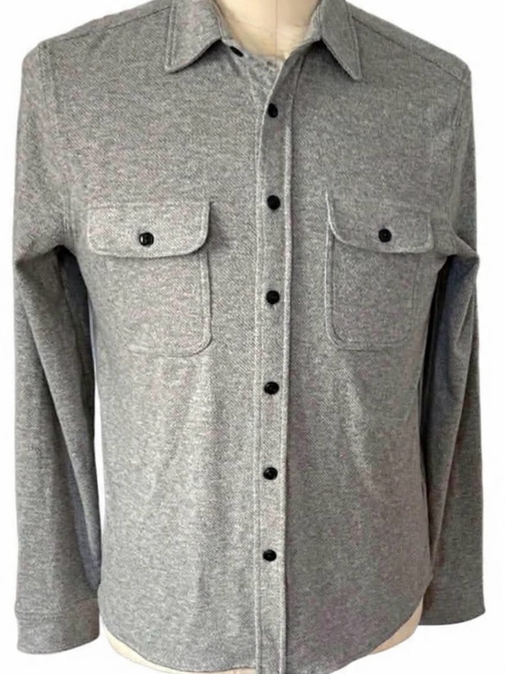 Faherty Men’s Gray Cotton Knit Button-Up Shirt Jacket, Pockets, Size L